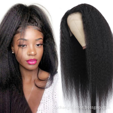 Hanfan Wholesale Yaki Human Hair Wig 13*6 HD Lace Frontal Wig Unprocessed Original Brazilian Virgin Cuticle Aligned HD Lace Wig